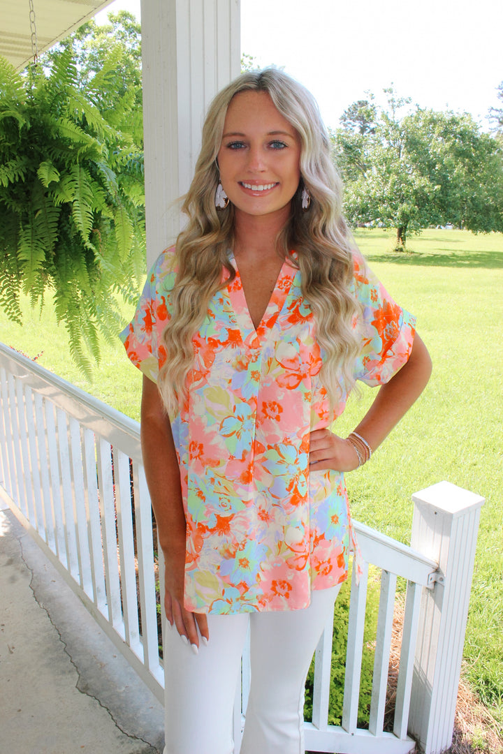 Orange Mix V-Neck Top