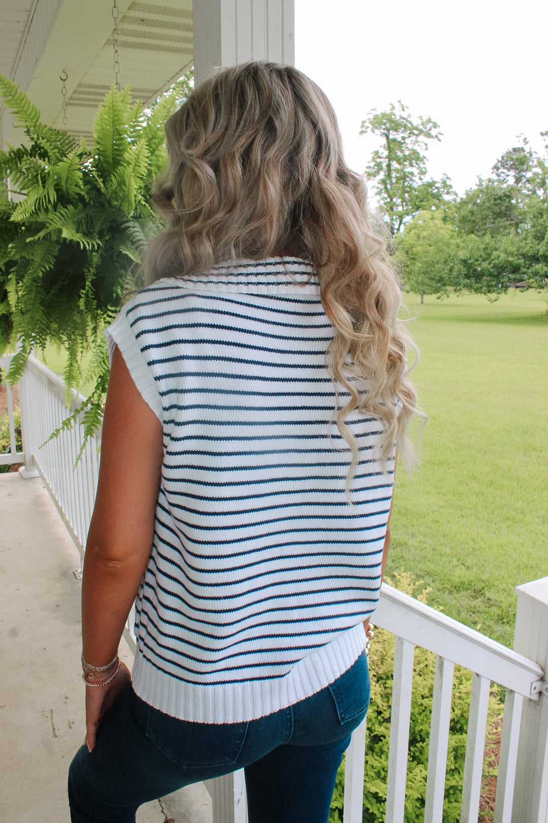 Navy/Off White Striped Top