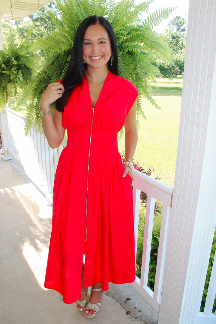 Graceful Charm Midi Dress "Red"