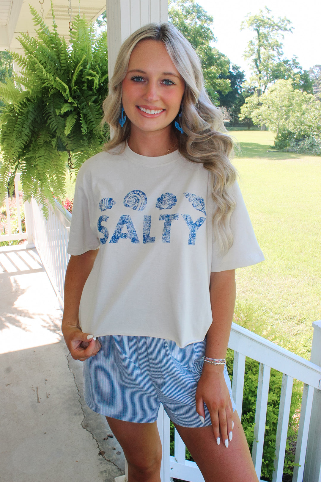 Salty Beach Cropped Graphic Tee "Antique White"