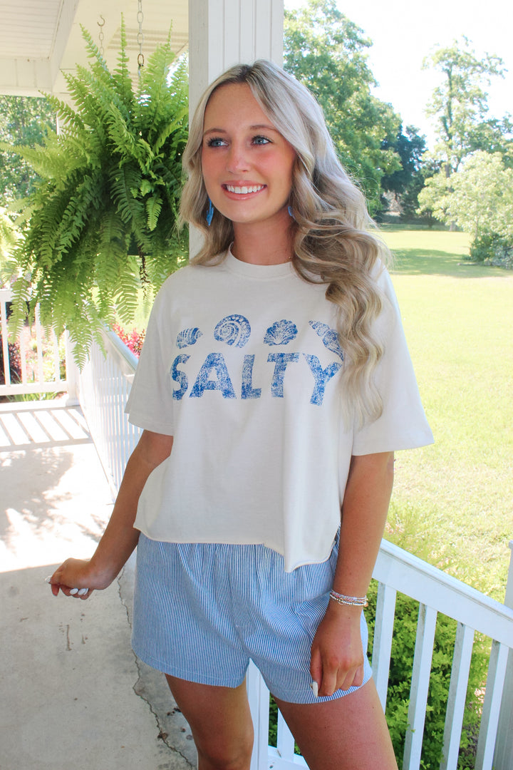 Salty Beach Cropped Graphic Tee "Antique White"