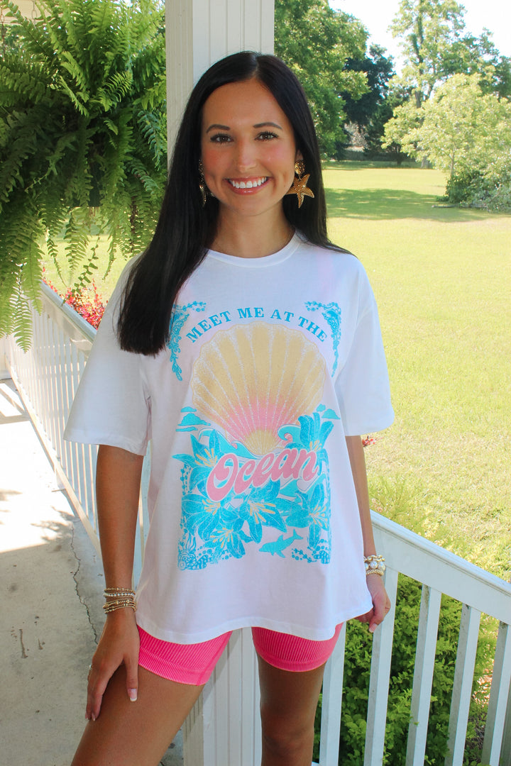 Meet me at the Ocean Graphic Tee "White"