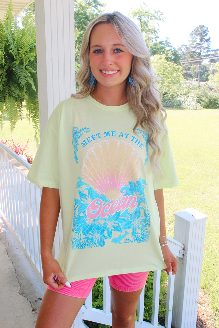 Meet me at the Ocean Graphic Tee "Lime"
