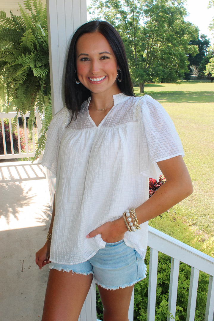 Chic White Pearl Detail Top