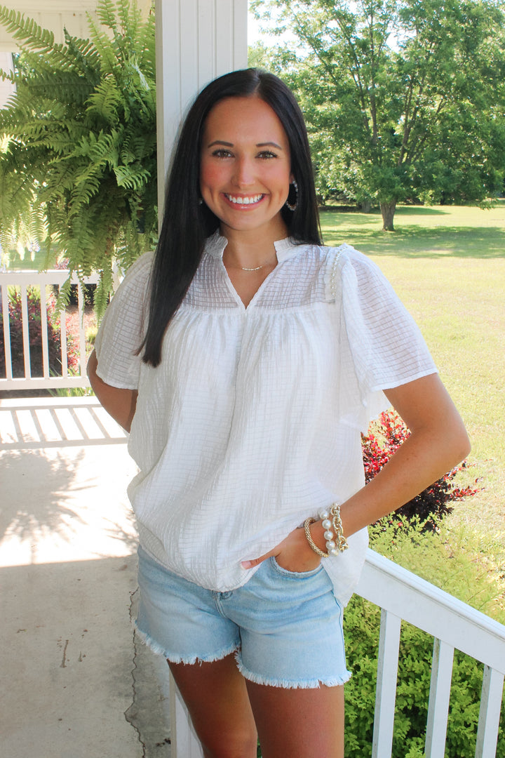 Chic White Pearl Detail Top