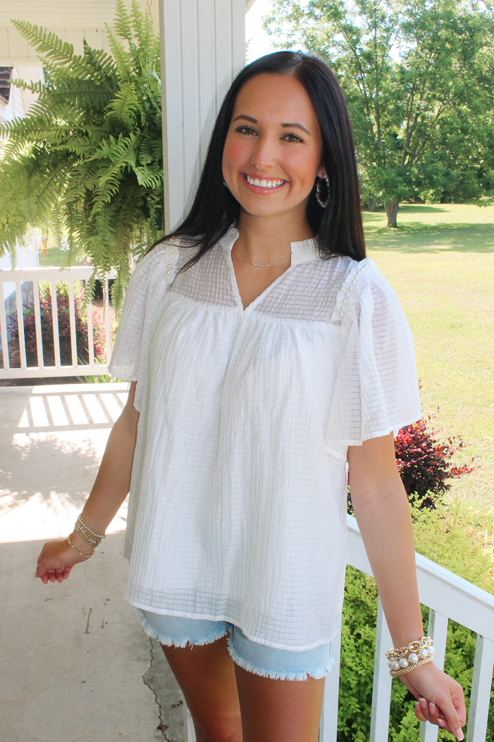 Chic White Pearl Detail Top