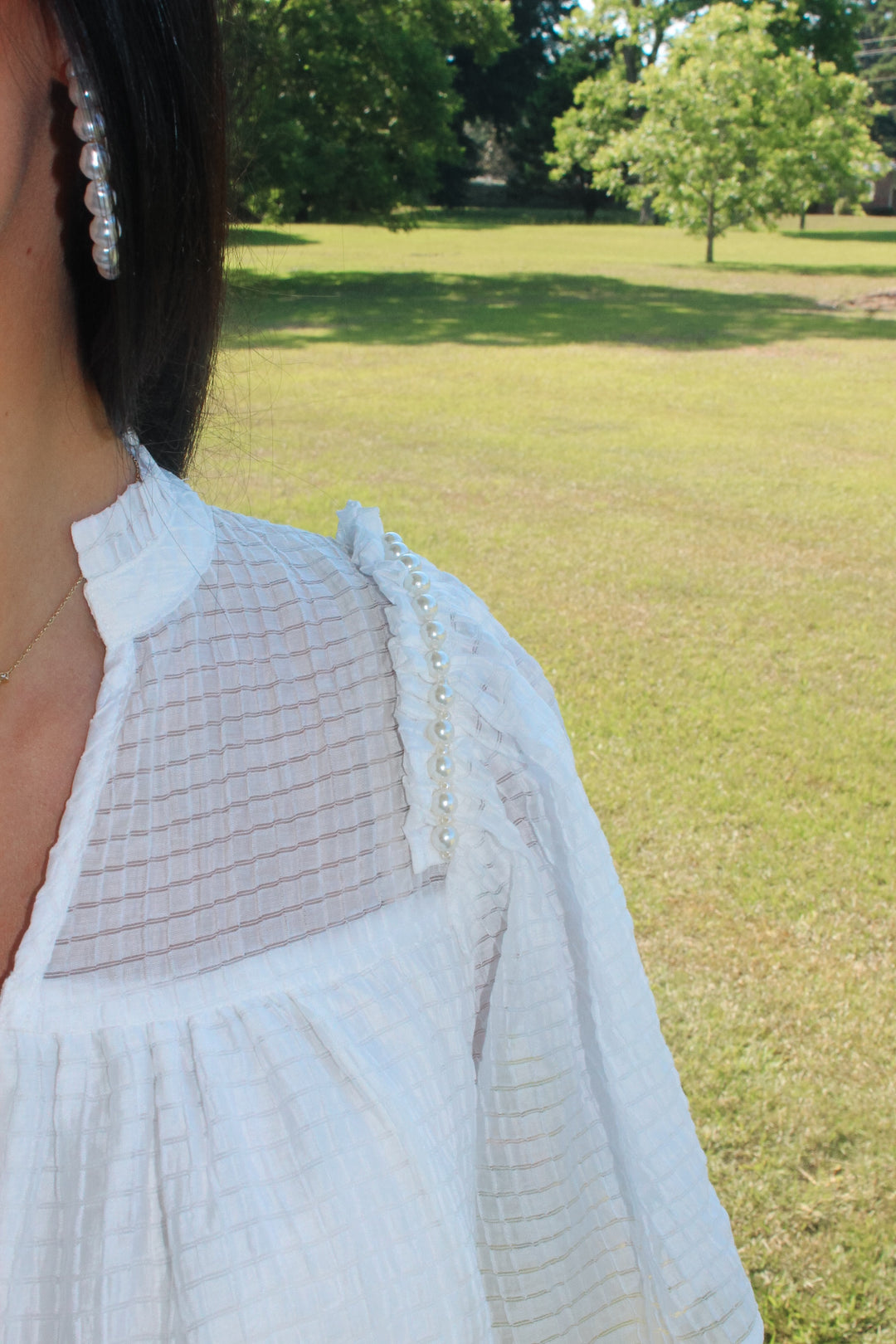 Chic White Pearl Detail Top