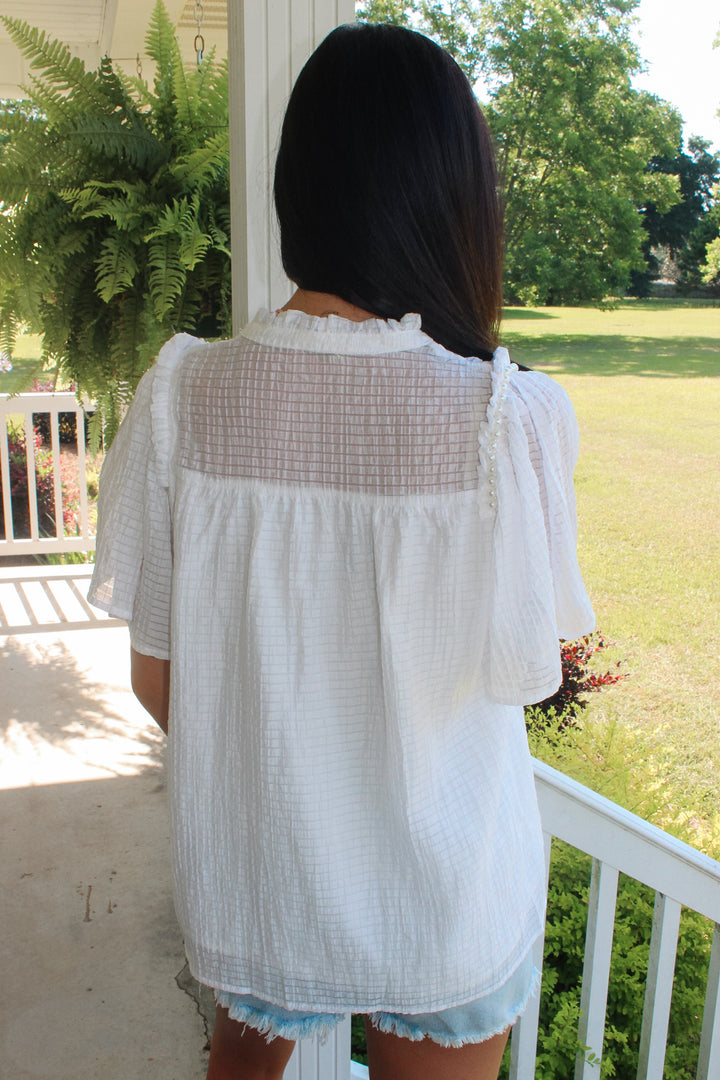 Chic White Pearl Detail Top