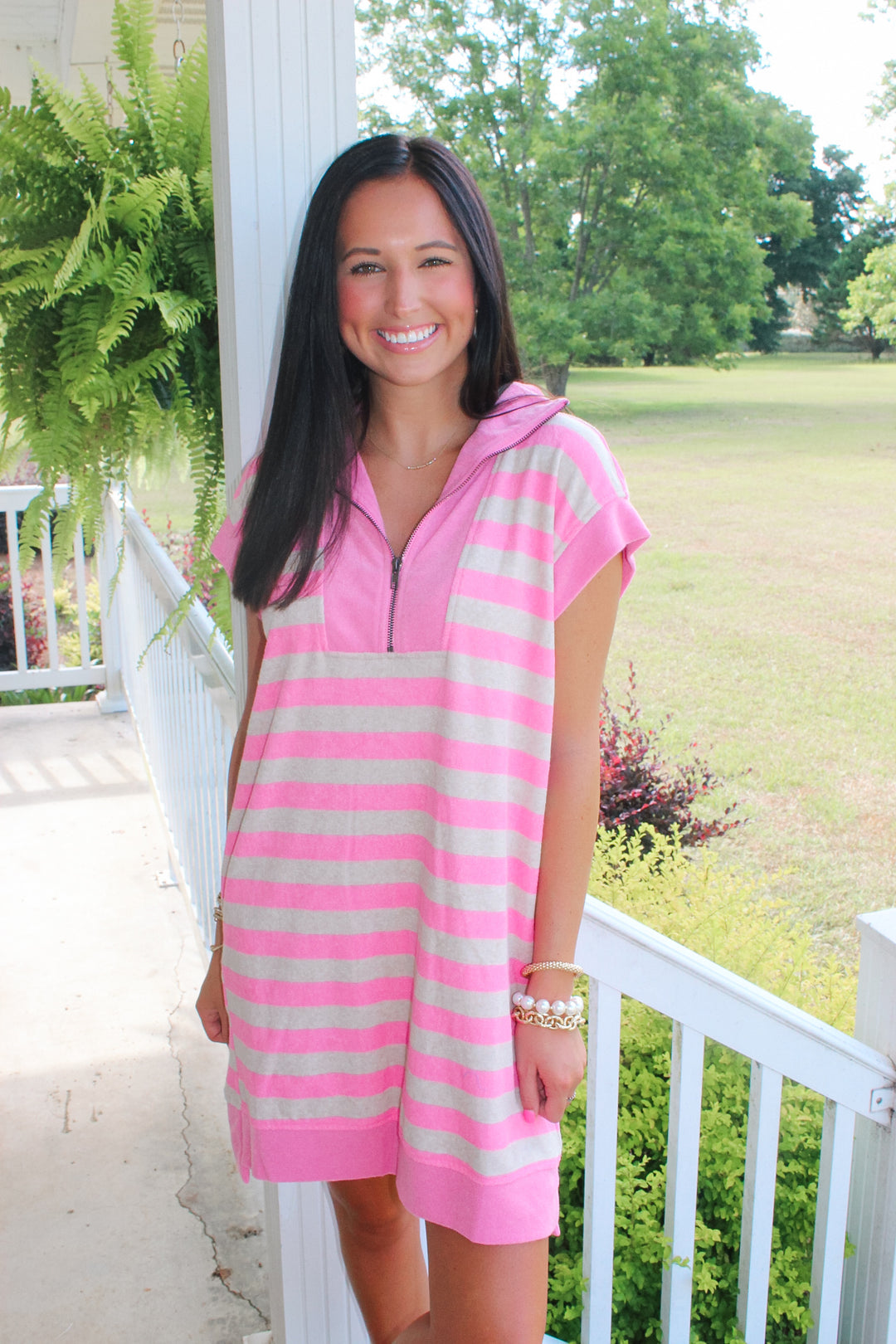 Striped Bubble Pink Mini Dress Small Striped Bubble Pink Mini Dress Small
