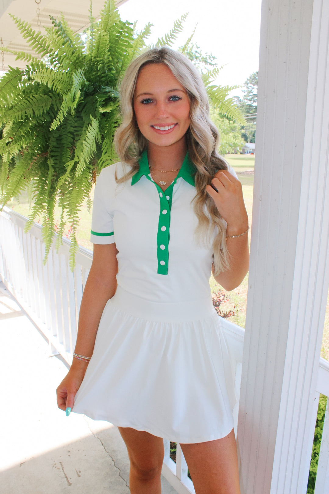 Caddie Dress "White/Green"