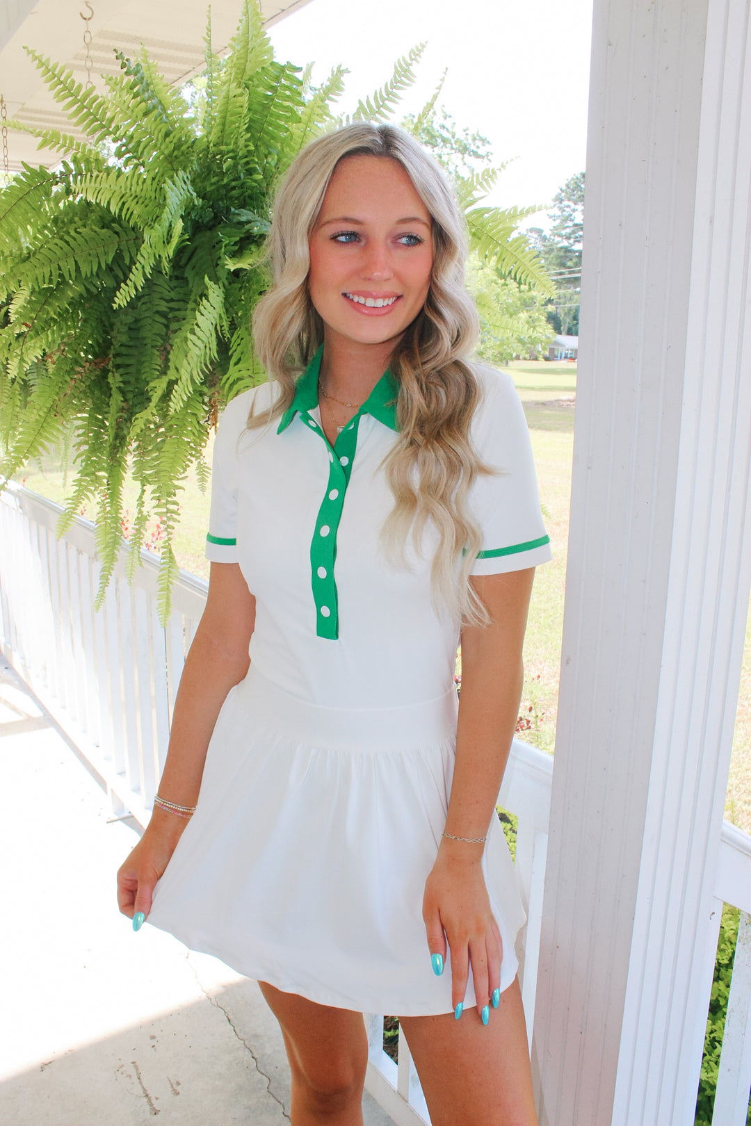 Caddie Dress "White/Green"