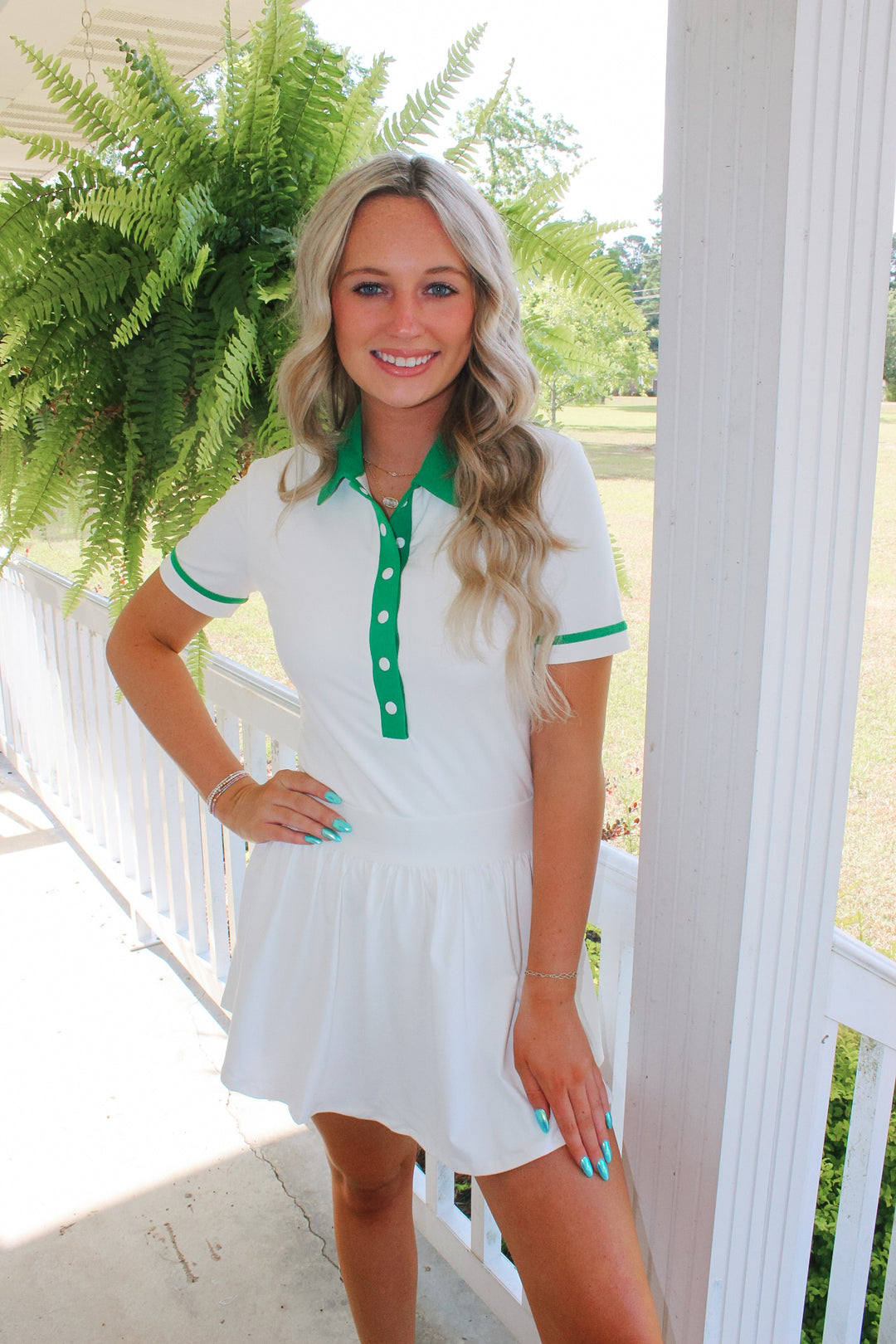 Caddie Dress "White/Green"