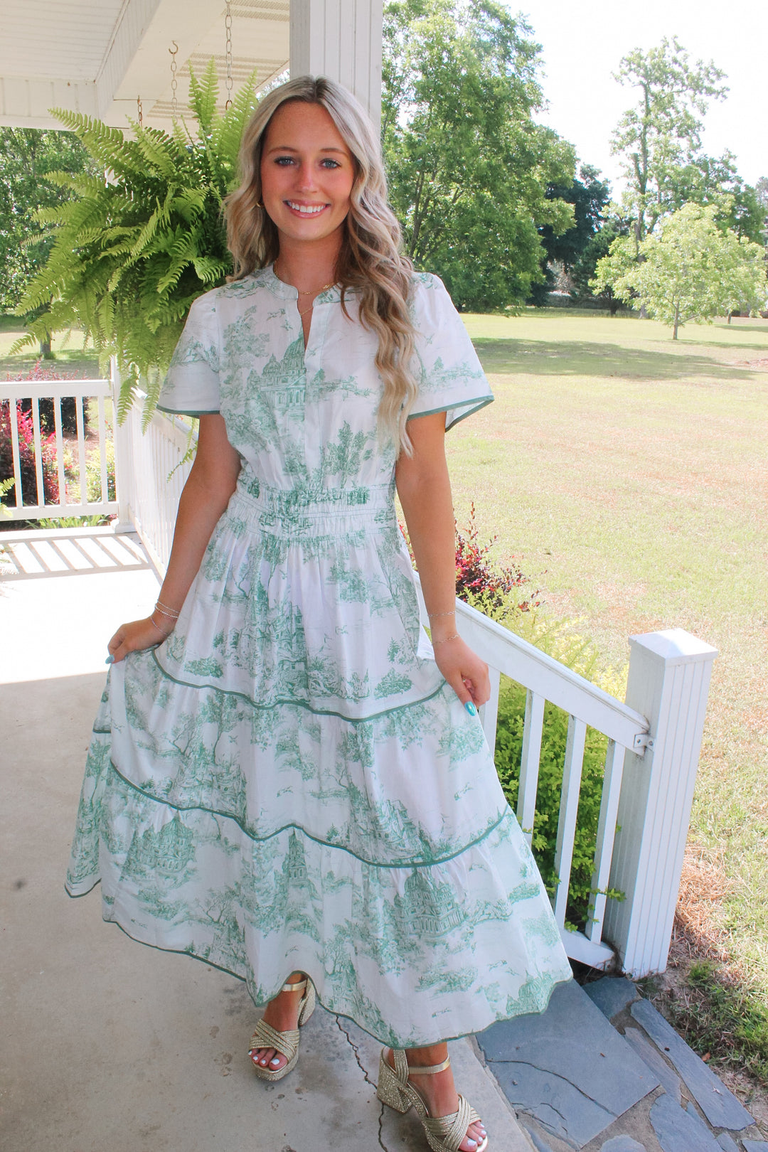 Sea Green Villages Midi Dress