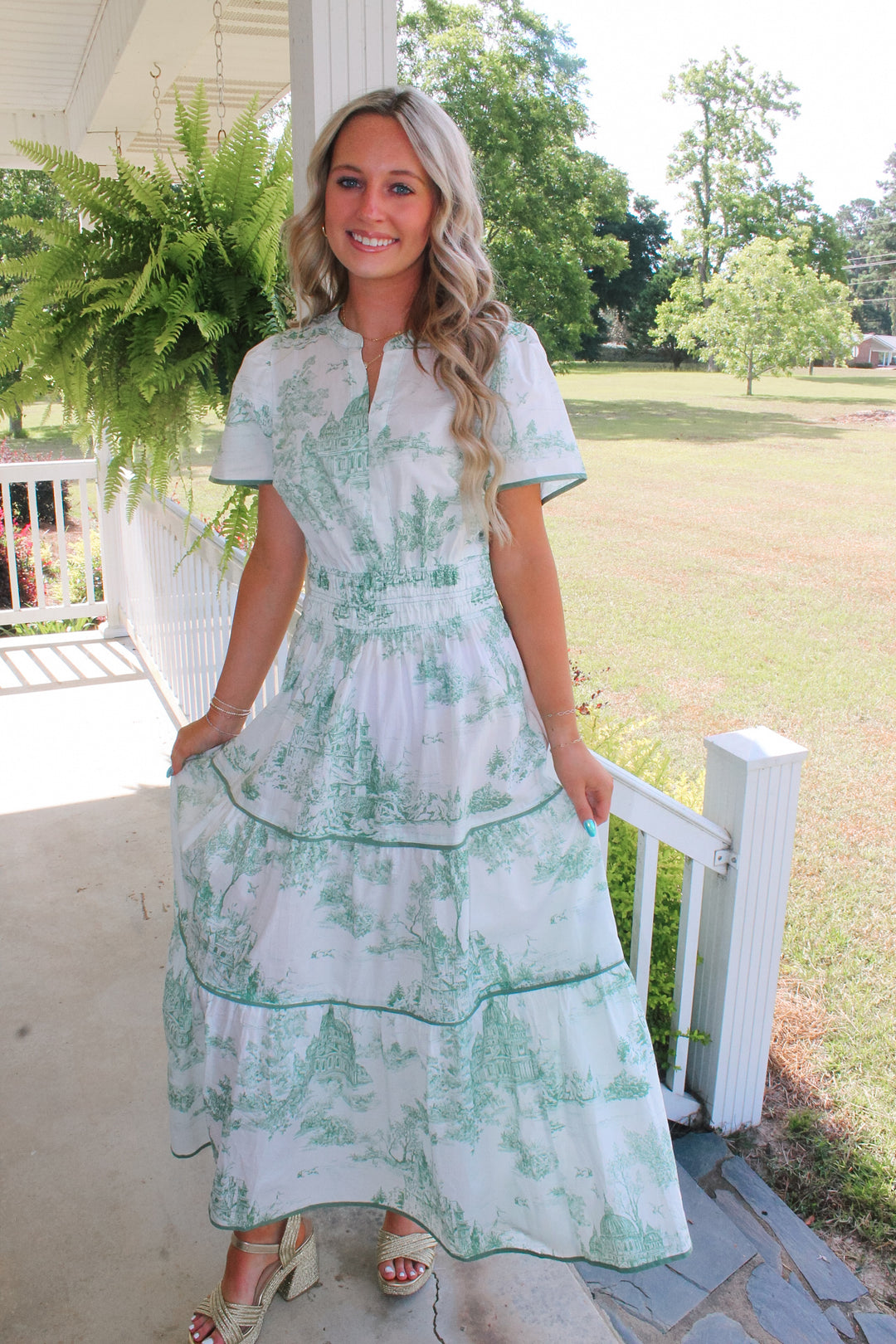 Sea Green Villages Midi Dress