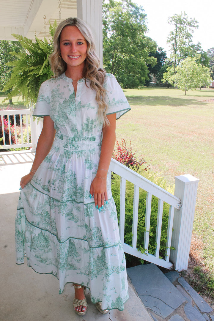 Sea Green Villages Midi Dress