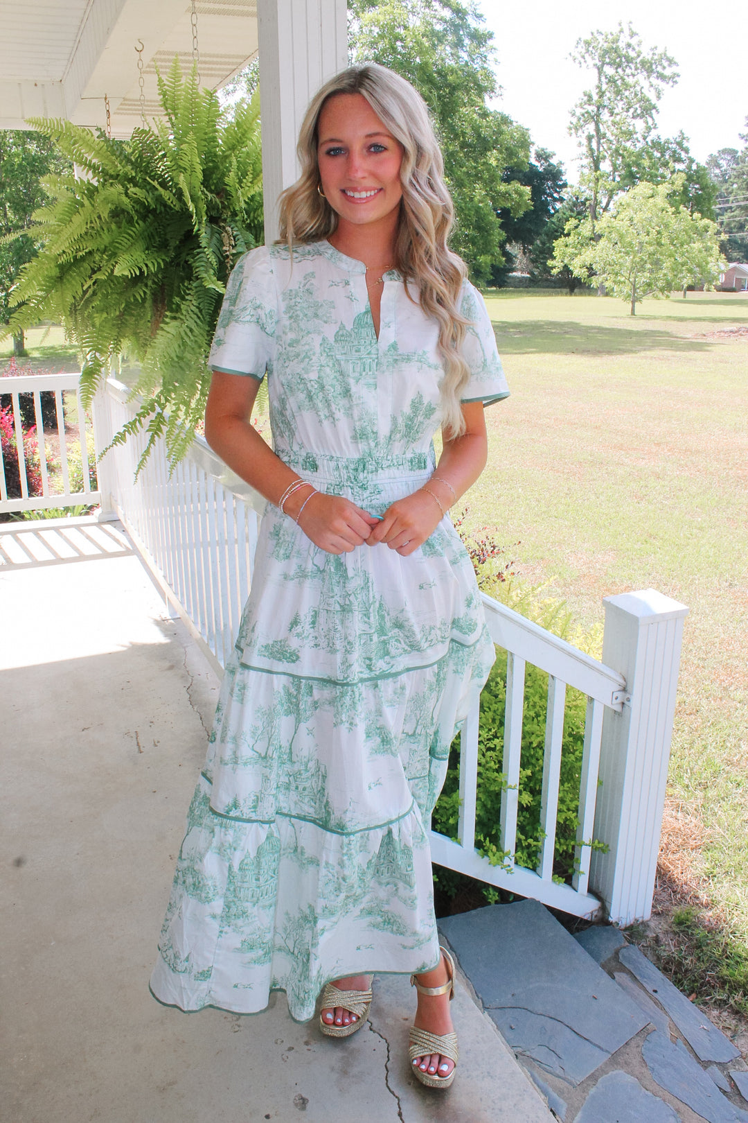 Sea Green Villages Midi Dress