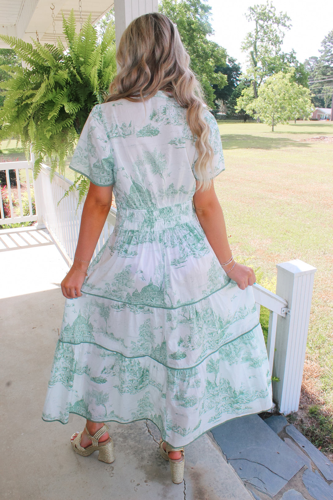 Sea Green Villages Midi Dress