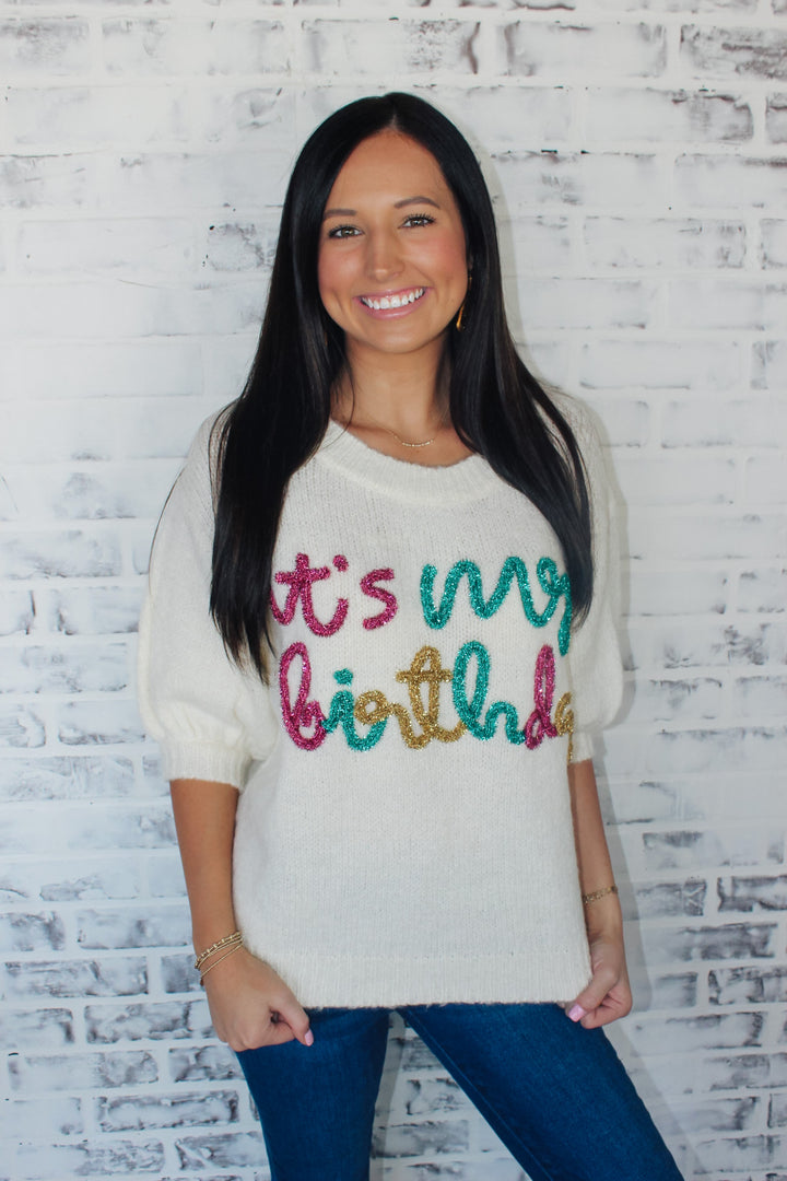 "It's My Birthday" Sweater Top "Ivory"