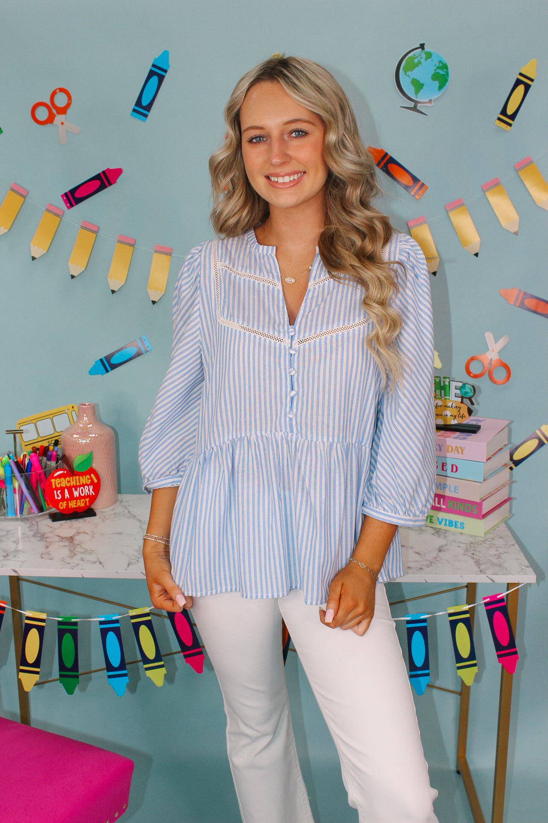 Sarah Striped Top "Light Blue"