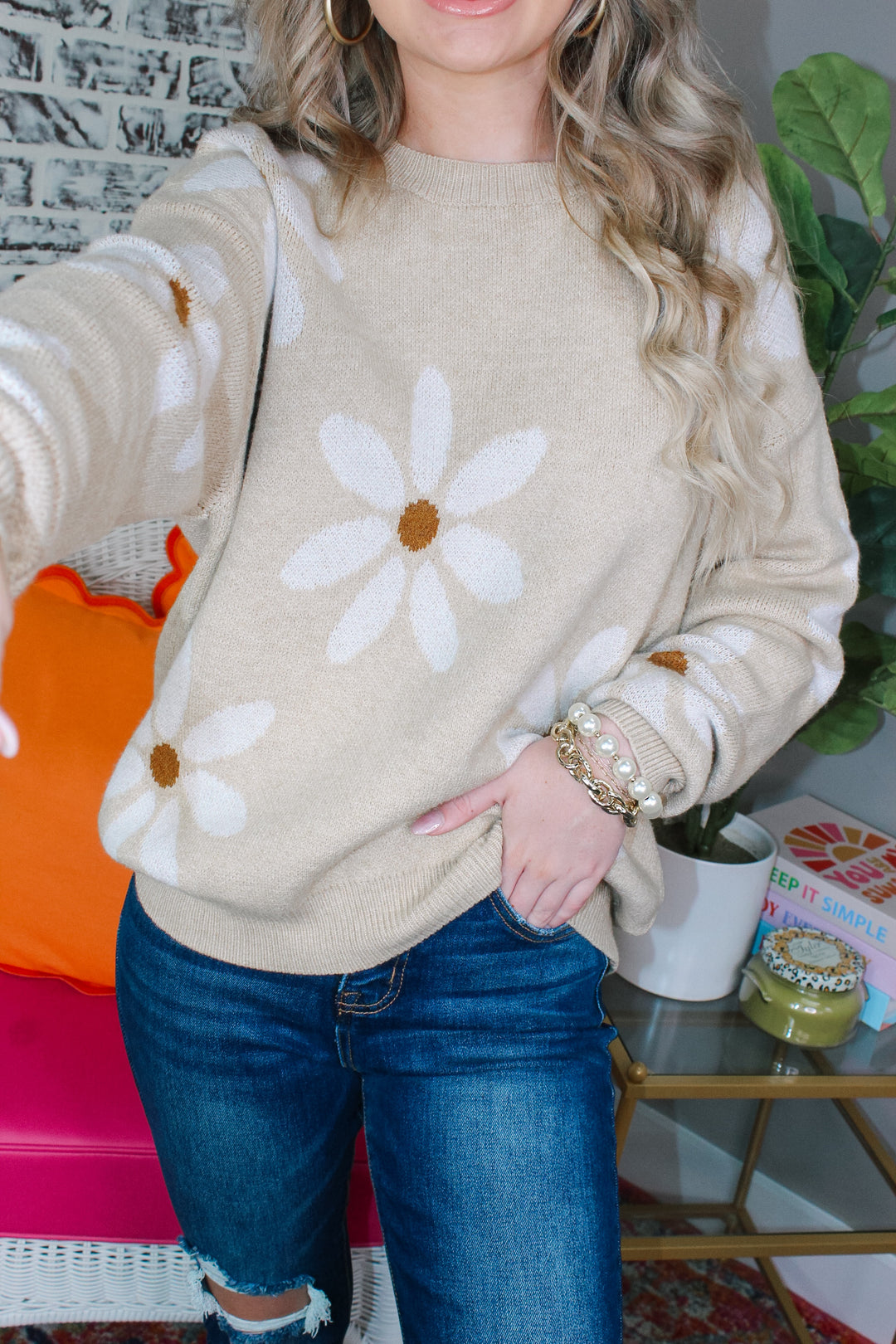 Fall Flower Sweater "Taupe"