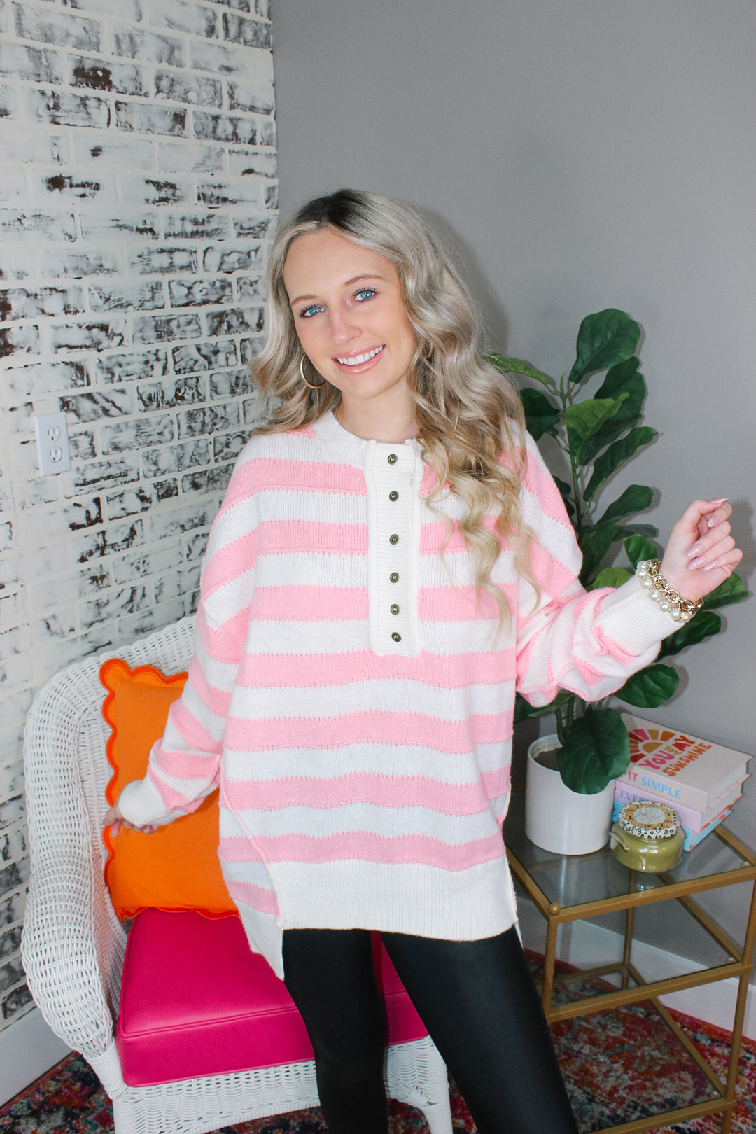 Stripe Loose Fit Oversized Sweater "Pink/White"