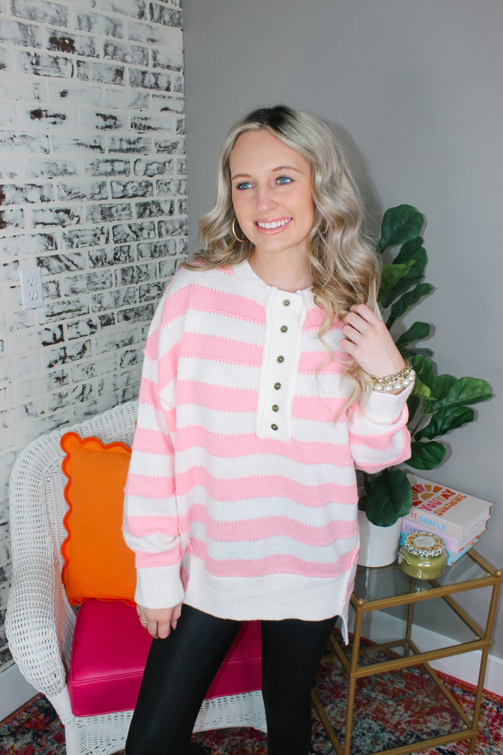 Stripe Loose Fit Oversized Sweater "Pink/White"