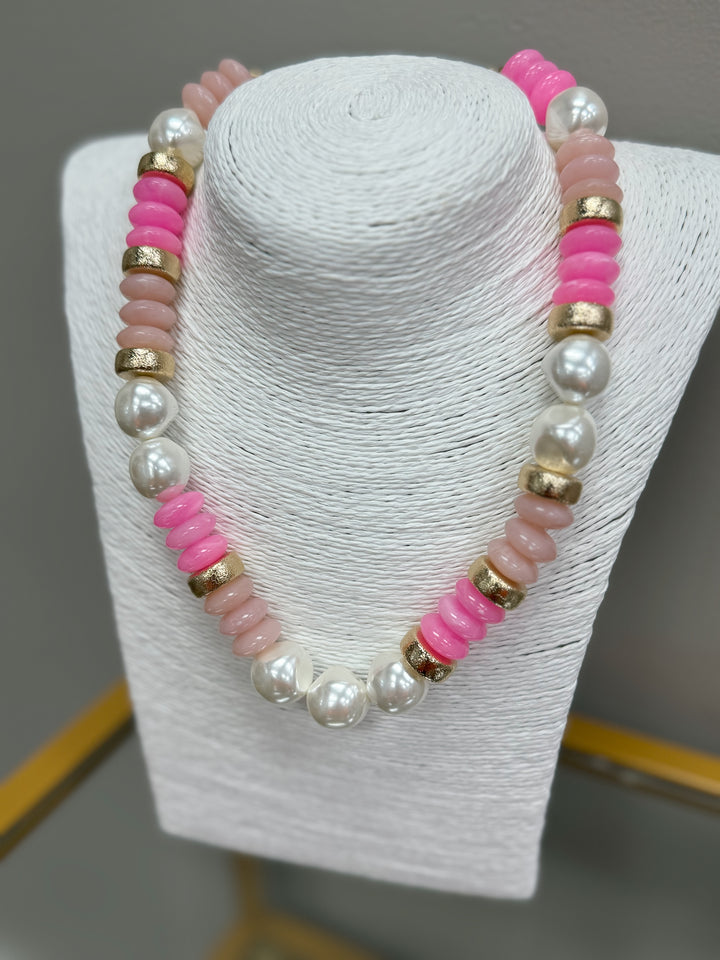 Blake Beaded Necklace "Pink/Pearl"