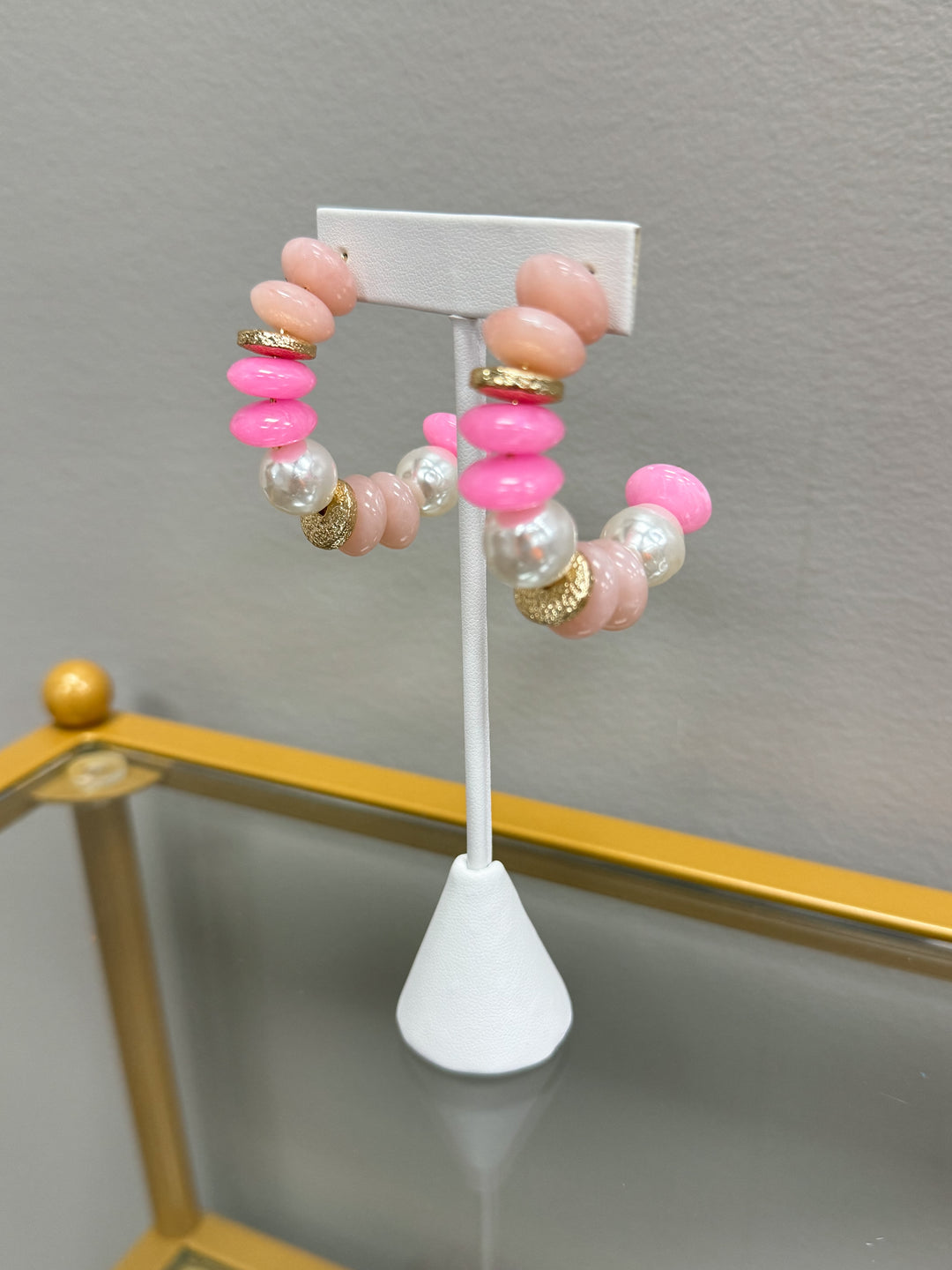 Blake Beaded Hoops "Pink/Pearl"