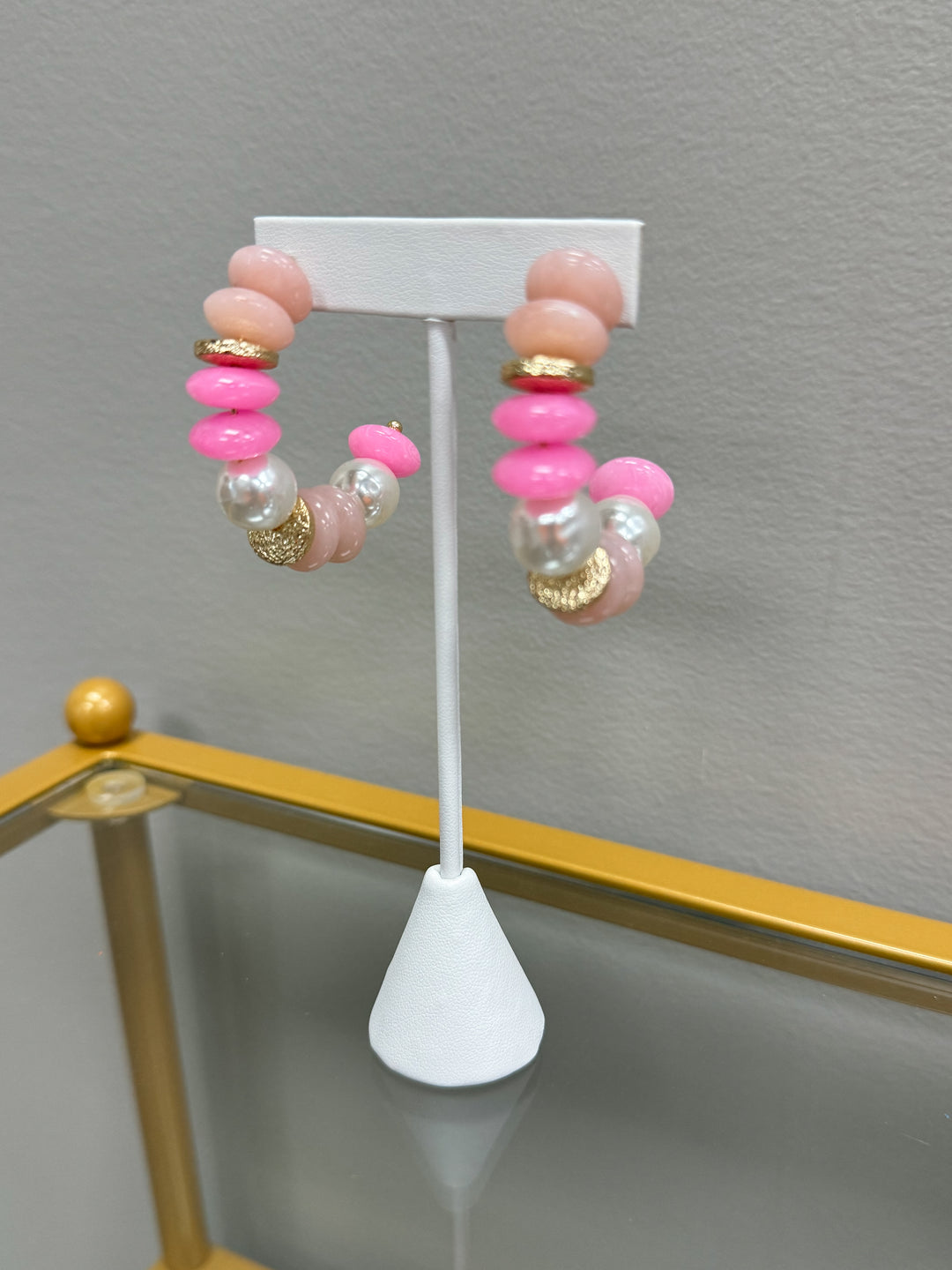 Blake Beaded Hoops "Pink/Pearl"