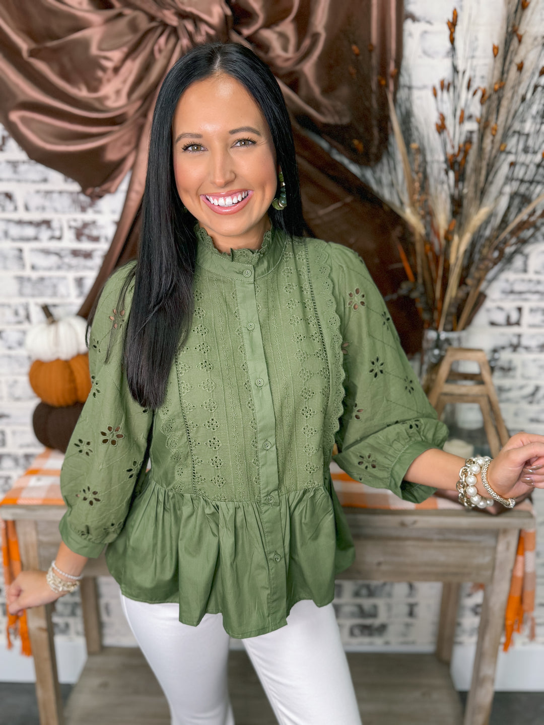 Ever After Eyelet Blouse "Olive"