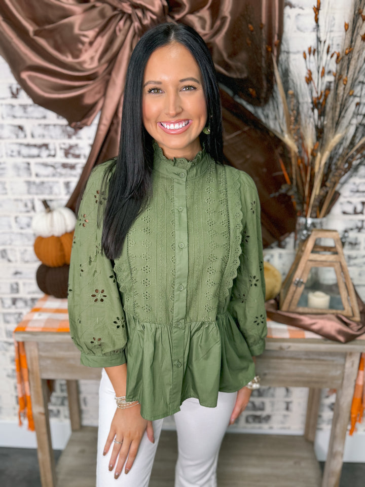 Ever After Eyelet Blouse "Olive"