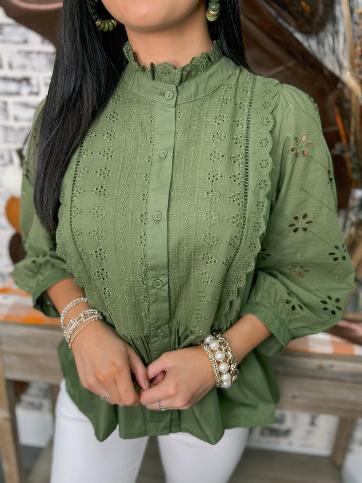 Ever After Eyelet Blouse "Olive"