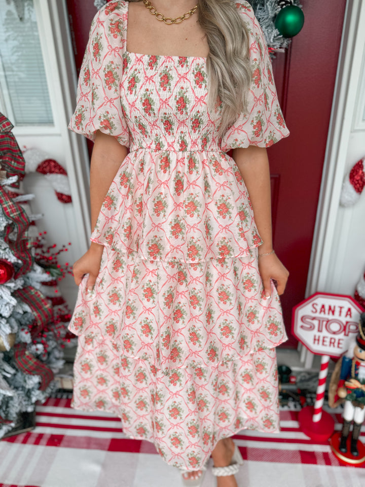 Bow & Rose Tiered Midi Dress