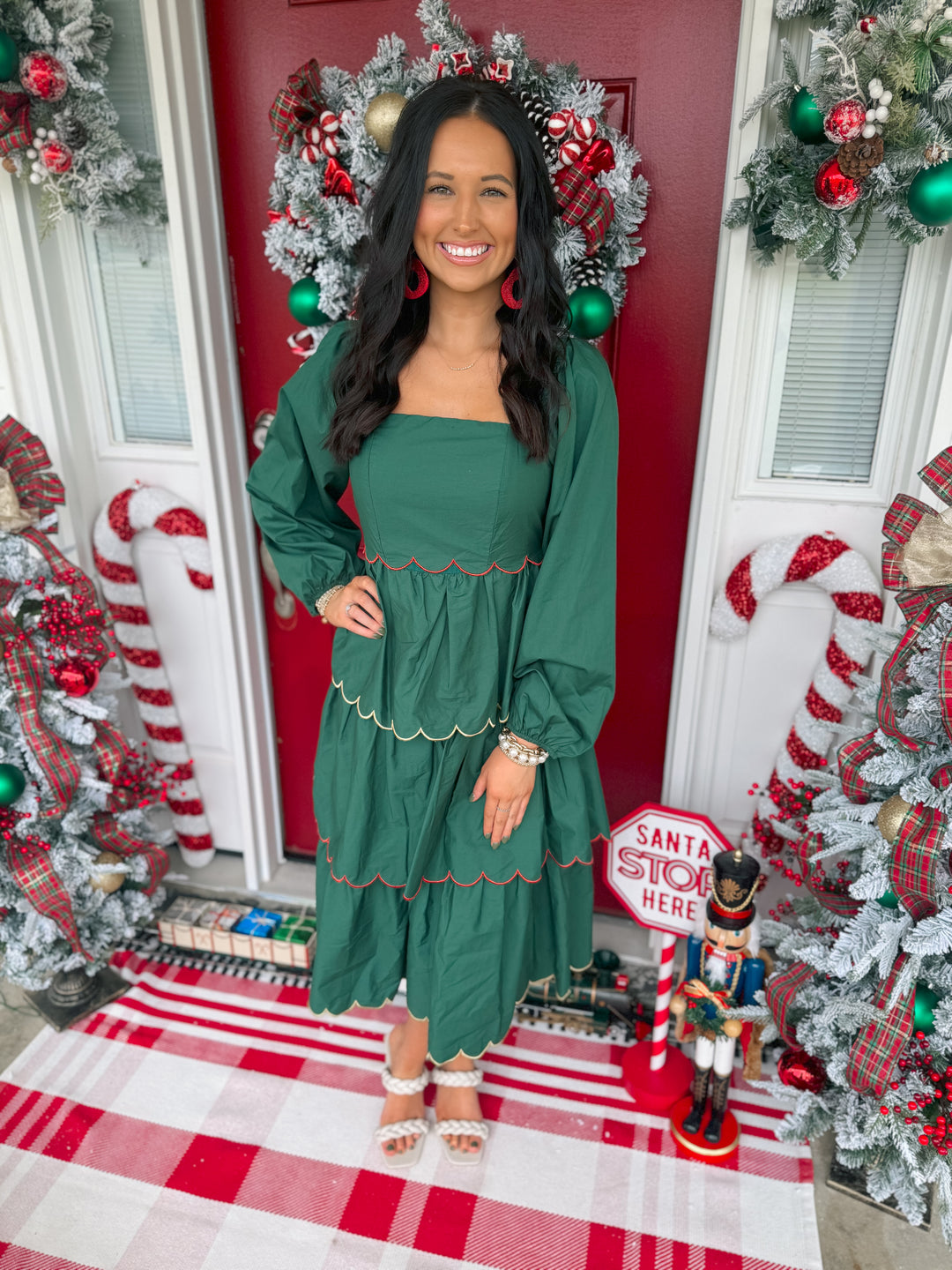 Holiday Tiered Midi Dress "Hunter Green"