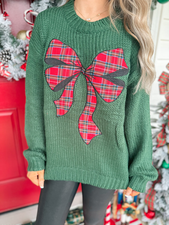 Plaid Bow Holiday Sweater