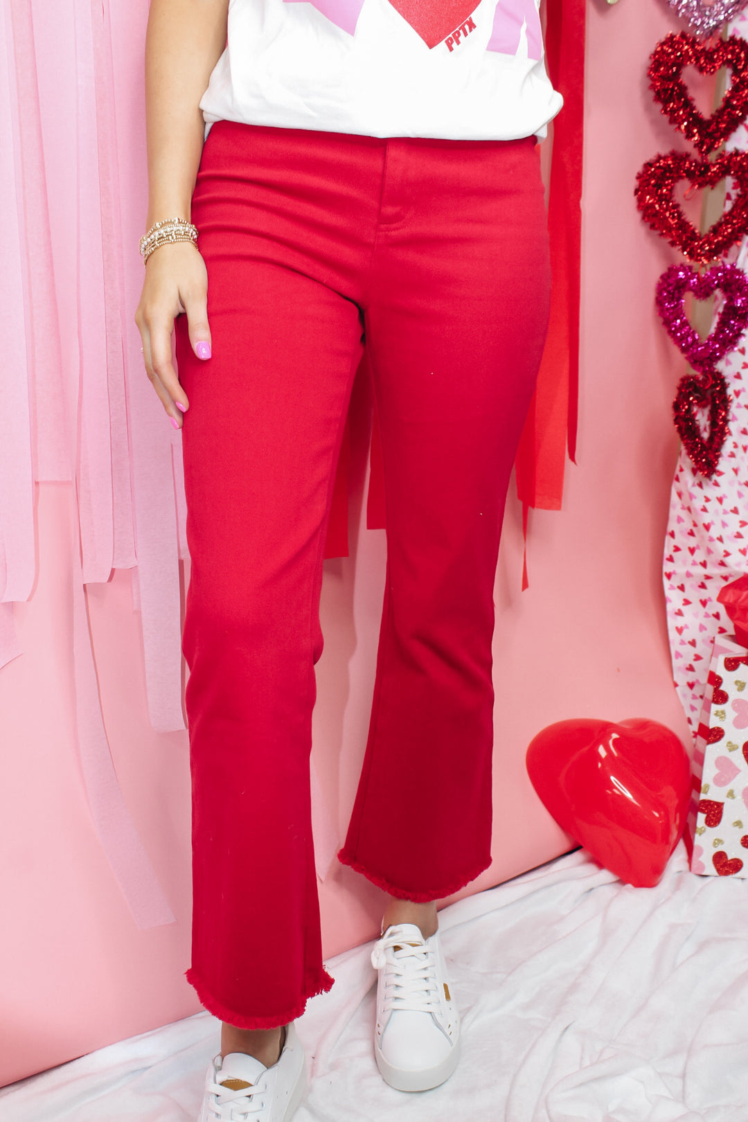 Stretchy Wide Leg Pants "Red"