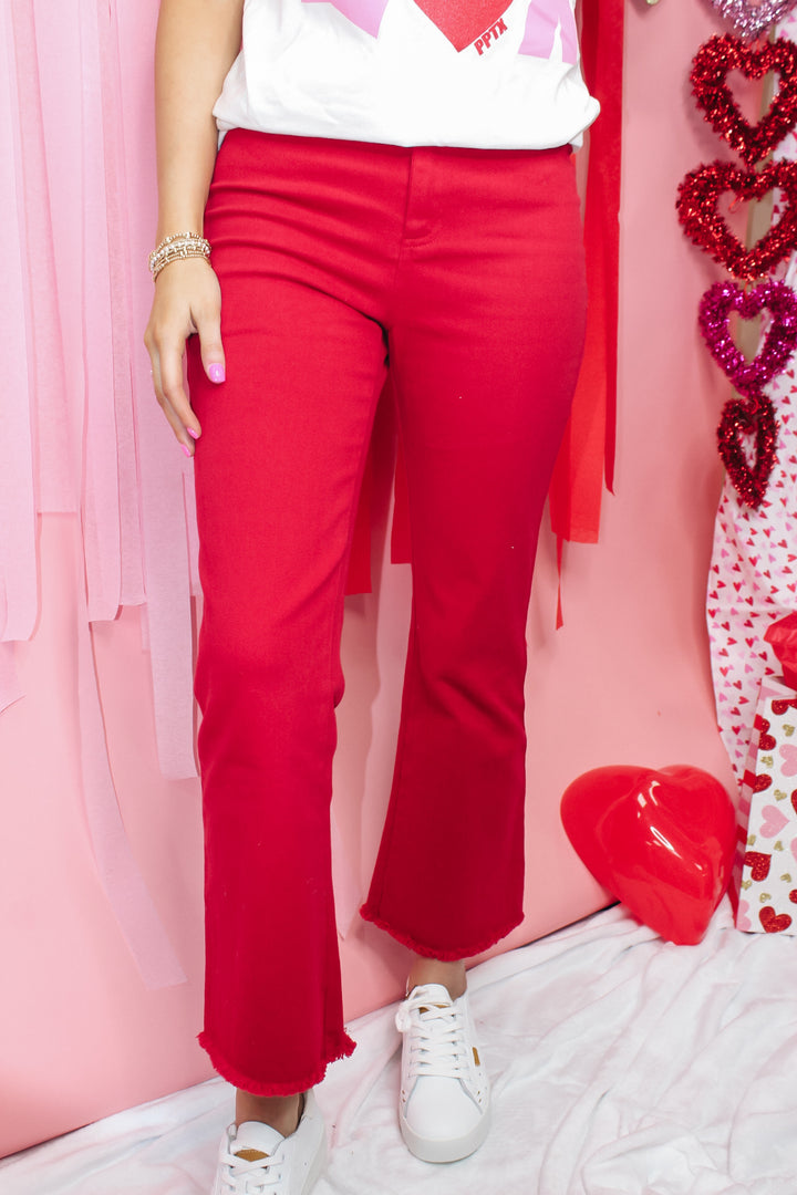 Stretchy Wide Leg Pants "Red"