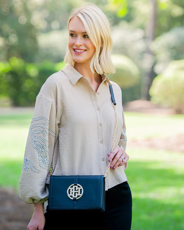 Caroline Hill - Cecilia Circle Logo Handbag "Black"