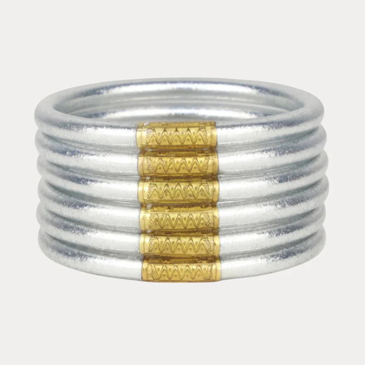 BuDhaGirl - Silver All Weather Bangles® (Set of 6) - Serenity Prayer
