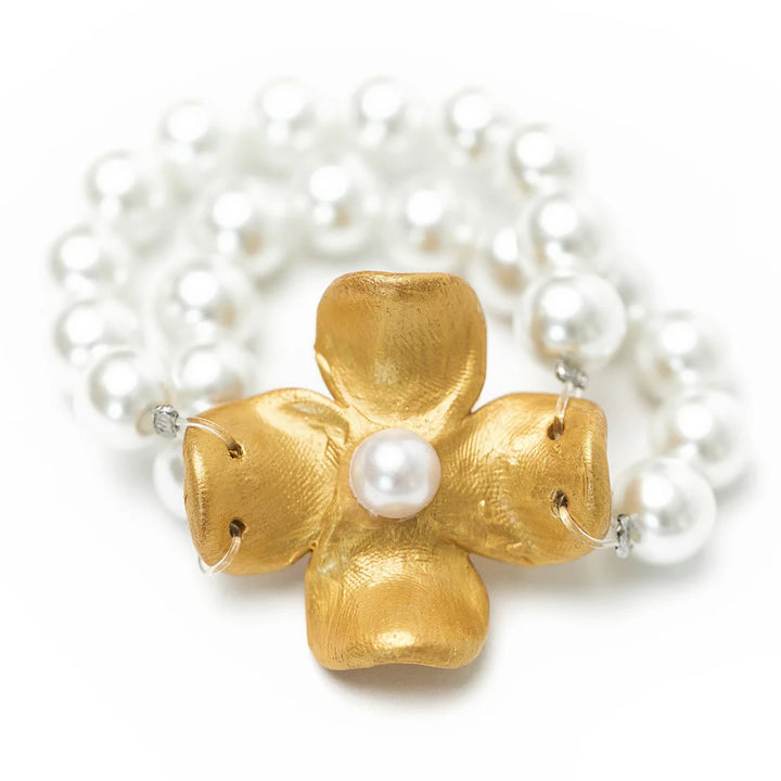 Hidden Truth Jewelry - Pearl Double Strand with Dogwood Flower Bracelet