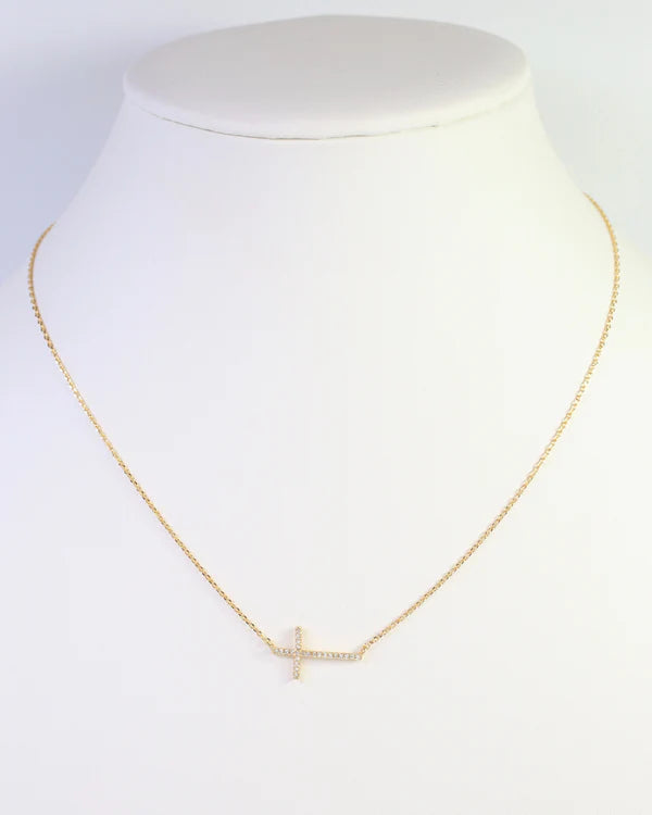 Caroline Hill - Lakehurst Side Cross Necklace "WR Gold"