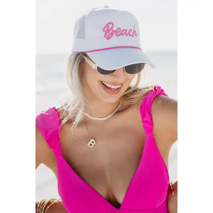 Beach Rope Cursive Trucker Cap "White/Pink"