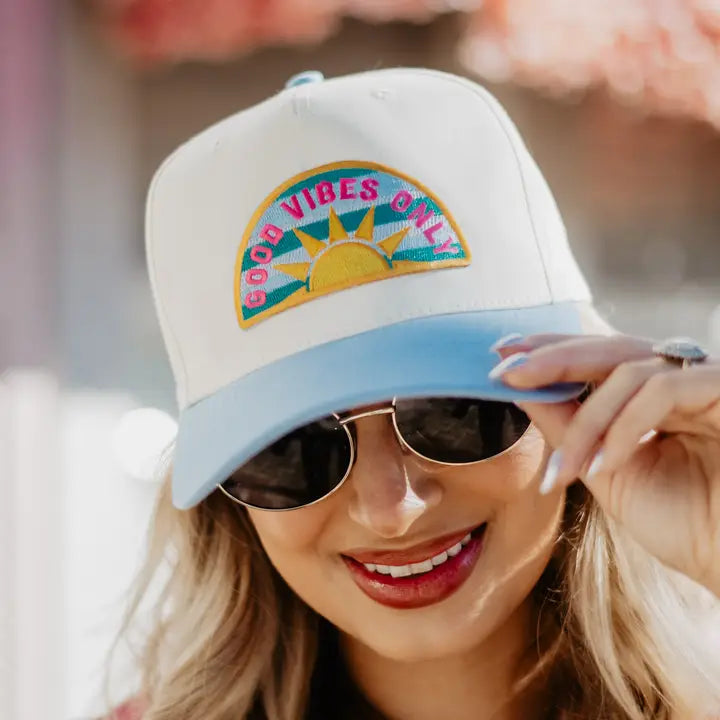 Good Vibes Only Patch Vintage Hat "Light Blue/Tan"