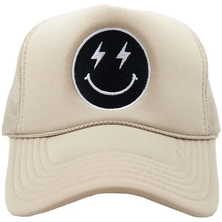 Lightning Happy Face Trucker Hat "Khaki"