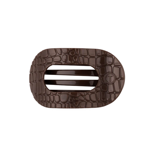 Teleties - Brown Crocodile Flat Round Clip "Medium