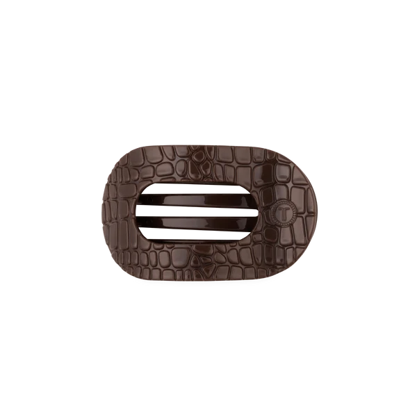 Teleties - Brown Crocodile Flat Round Hair Clip "Small"