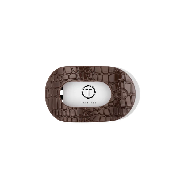 Teleties - Brown Crocodile Flat Round Hair Clip "Small"