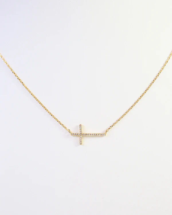 Caroline Hill - Lakehurst Side Cross Necklace "WR Gold"