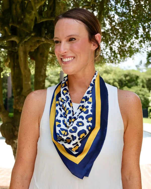 Caroline Hill - Meredith Spotted Scarf Large - Navy/Gold