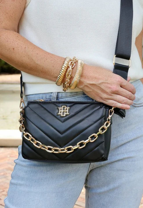 Caroline Hill - Jace Crossbody "Black V Quilted"